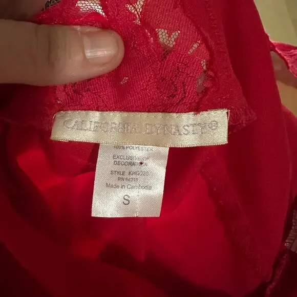 Vintage California Dynasty Red Satin Lace Lingerie Slip Dress w/ Leg Slit Sz S - Picture 9 of 10